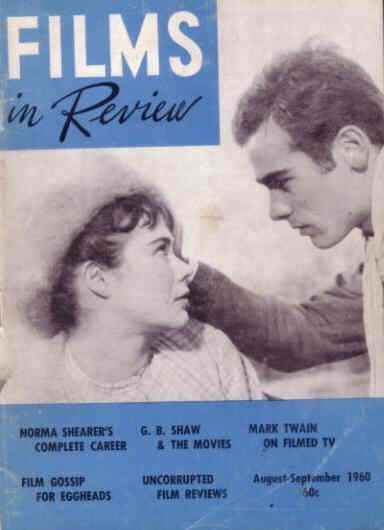 FILMS IN REVIEW magazine side cover Issue 106 August/September 1960