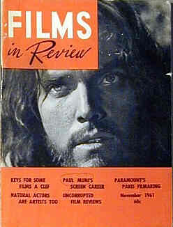 FILMS IN REVIEW magazine side cover Issue 118 November 1961
