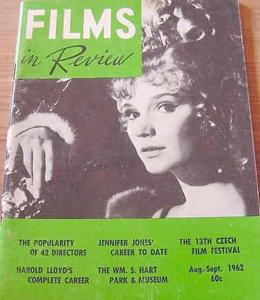 FILMS IN REVIEW magazine side cover Issue 126 August/September 1962