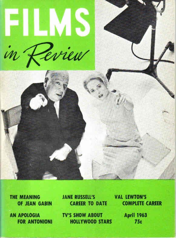 FILMS IN REVIEW magazine side cover Issue 133 April 1963