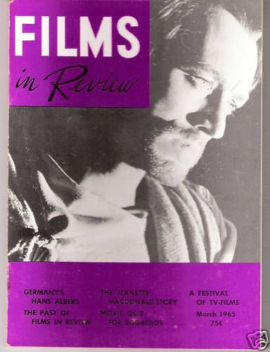 FILMS IN REVIEW magazine side cover Issue 152 March 1965