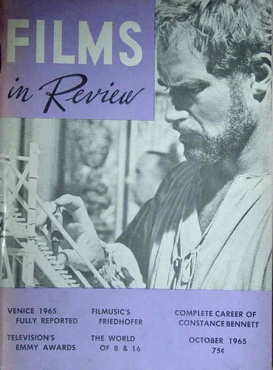 FILMS IN REVIEW magazine side cover Issue 157 October 1965