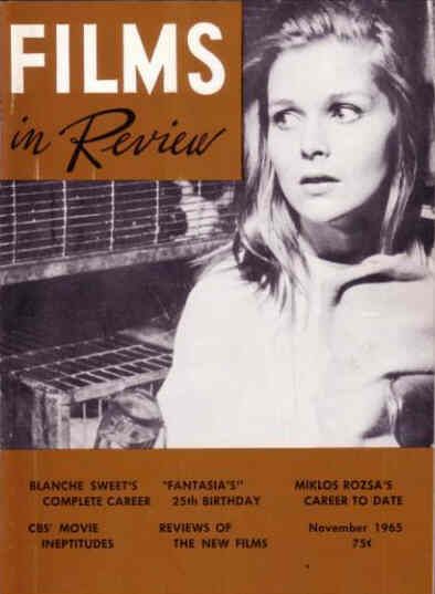FILMS IN REVIEW magazine side cover Issue 158 November 1965