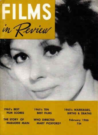 FILMS IN REVIEW magazine side cover Issue 161 February 1966