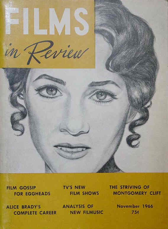 FILMS IN REVIEW magazine side cover Issue 168 November 1966