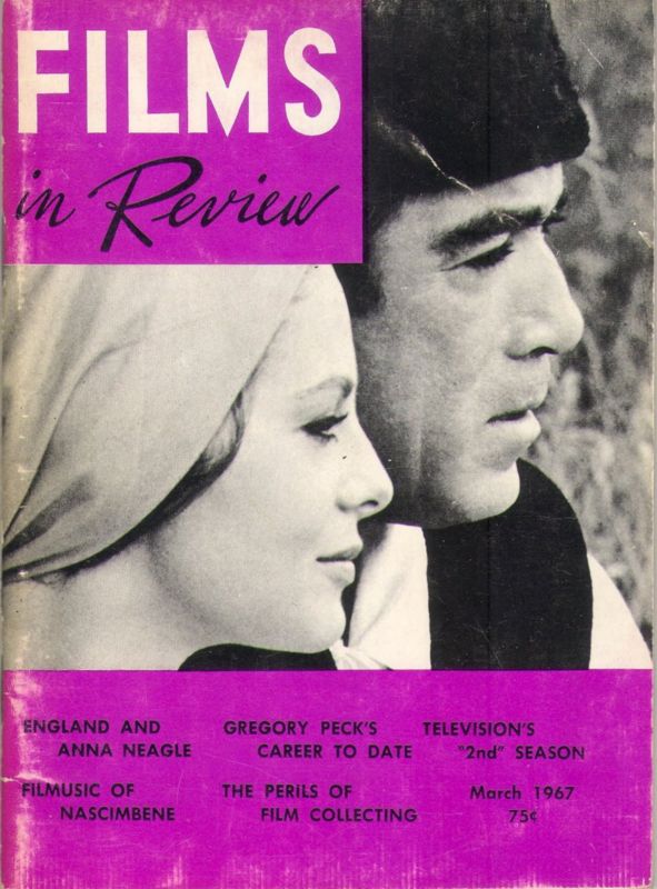 FILMS IN REVIEW magazine side cover Issue 172 March 1967