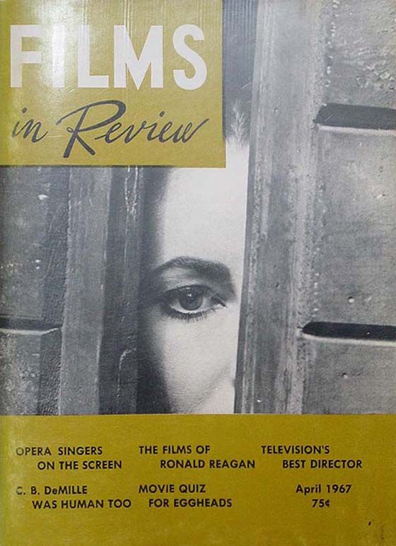 FILMS IN REVIEW magazine side cover Issue 173 April 1967