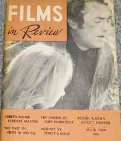 FILMS IN REVIEW magazine side cover Issue 192 March 1969