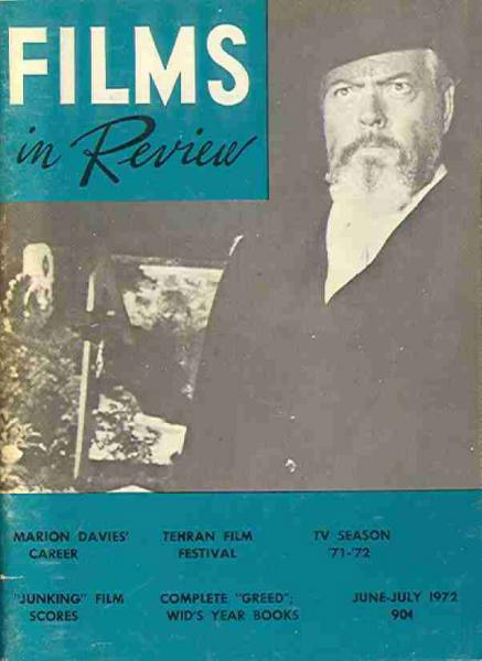 FILMS IN REVIEW magazine side cover Issue 225 June/July 1972