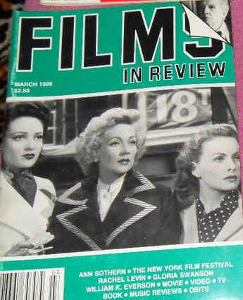 FILMS IN REVIEW magazine side cover Issue 382 March 1988