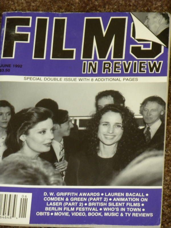 FILMS IN REVIEW magazine side cover Issue 416 May/June 1992