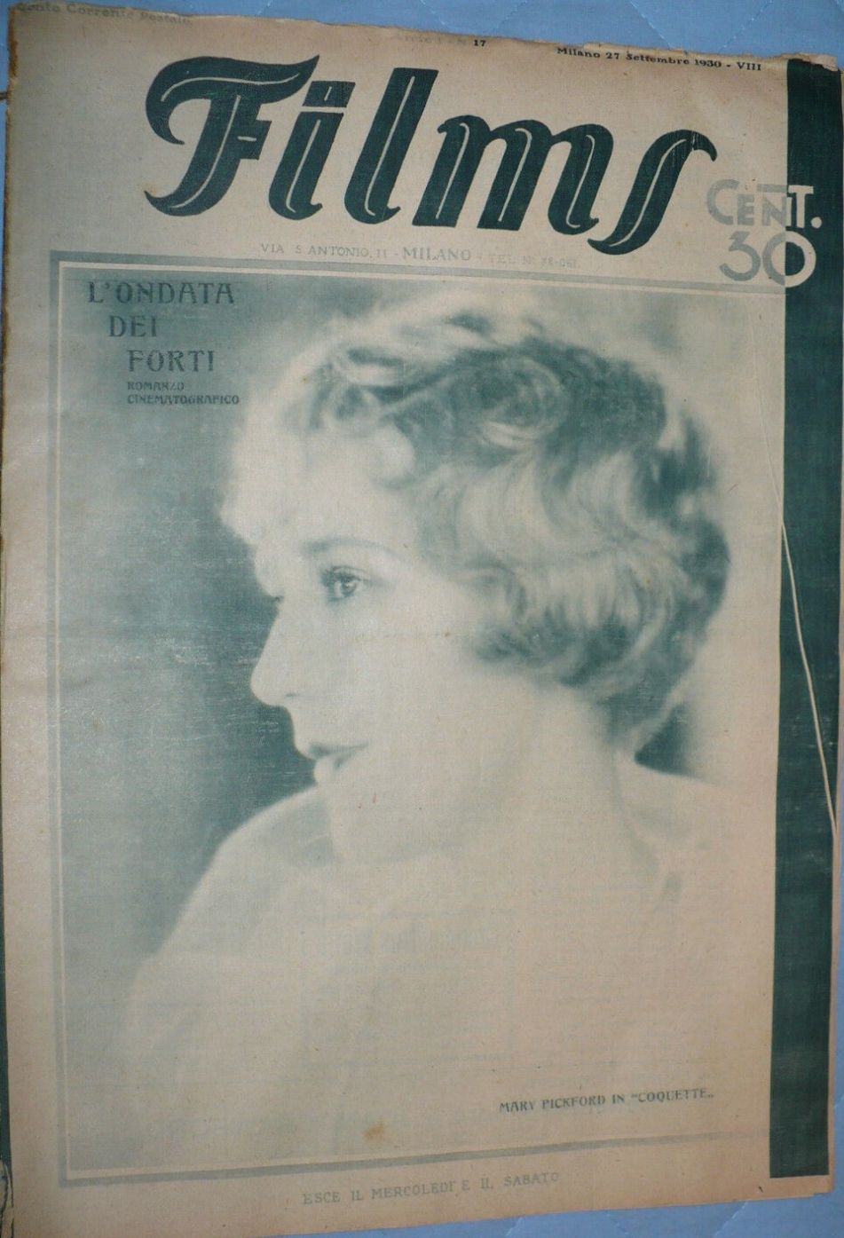 FILMS (ITALY) magazine side cover Issue 17 27 September 1930