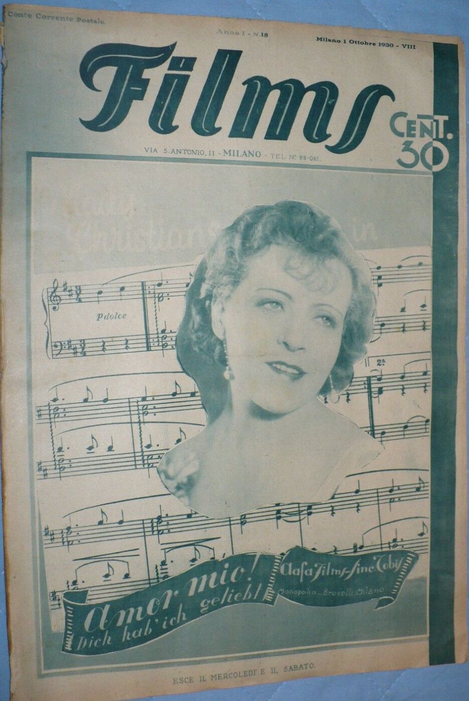 FILMS (ITALY) magazine side cover Issue 18 1 October 1930