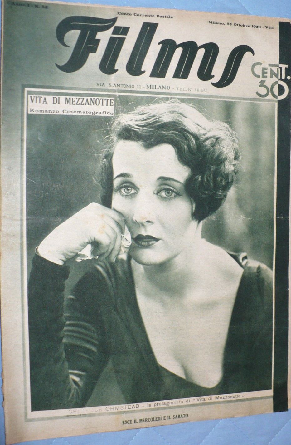 FILMS (ITALY) magazine side cover Issue 25 25 October 1930