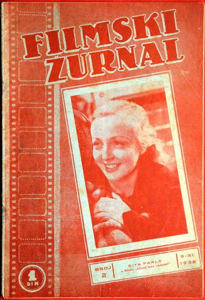 FILMSKI ZURNAL magazine side cover Issue 2 9 November 1938
