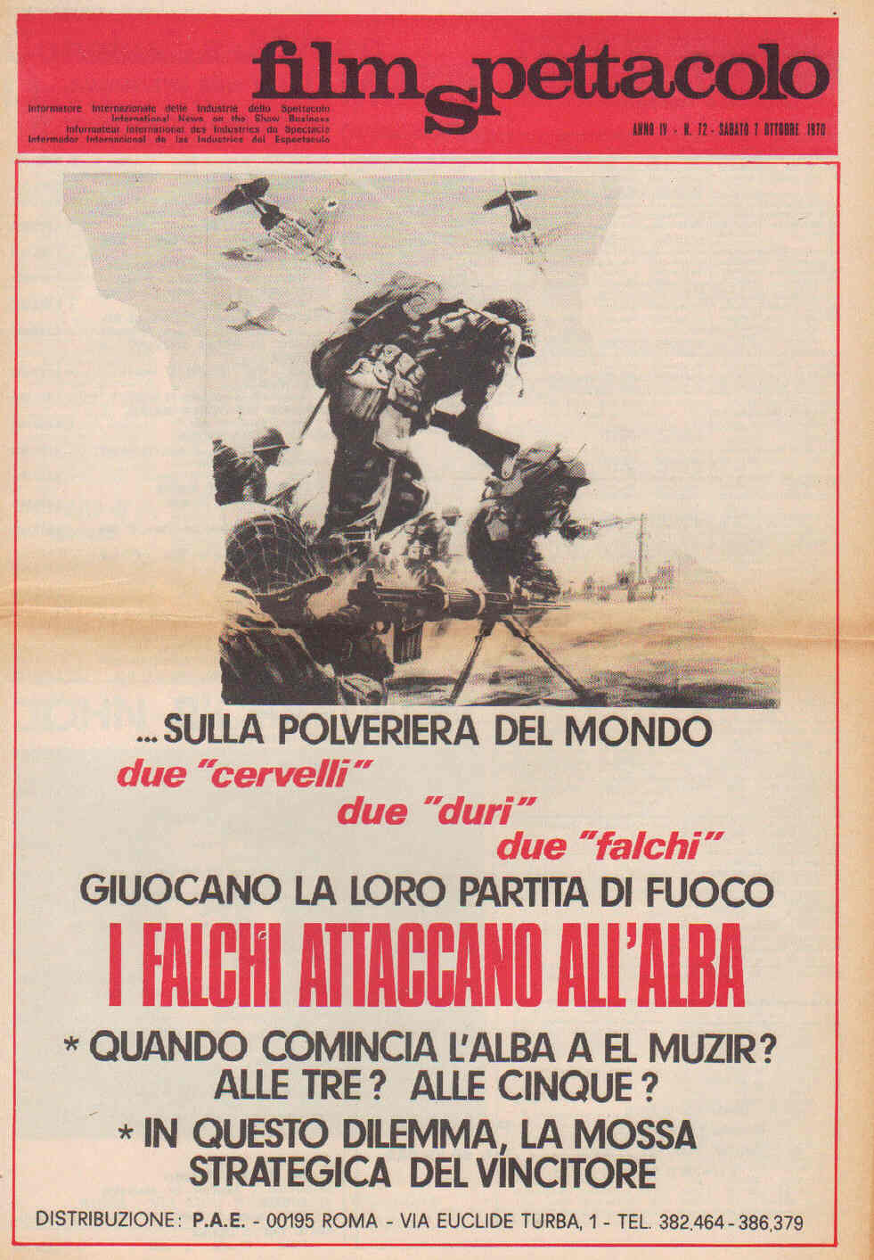 FILM SPETTACOLO magazine side cover Issue 72 7 October 1970