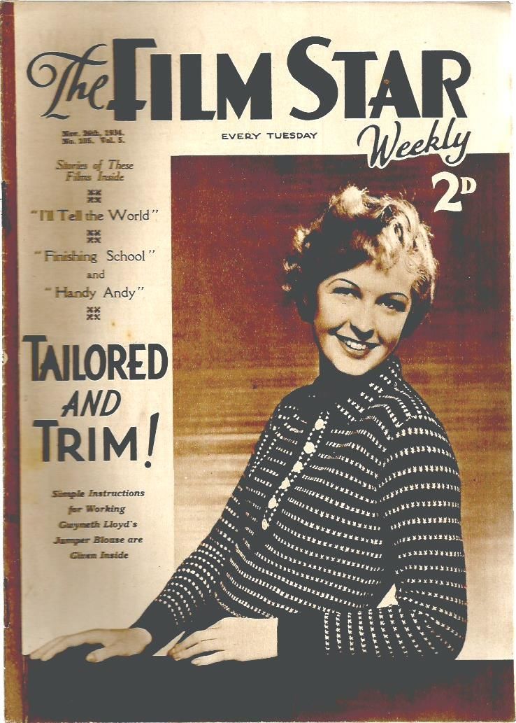 FILM STAR WEEKLY | THE magazine side cover Issue 105 24 November 1934