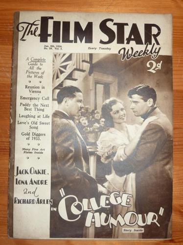 FILM STAR WEEKLY | THE magazine side cover Issue 59 6 January 1934