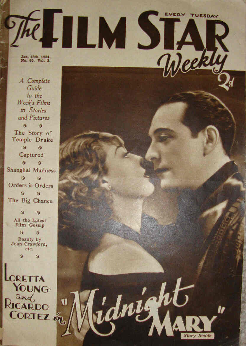 FILM STAR WEEKLY | THE magazine side cover Issue 60 13 January 1934