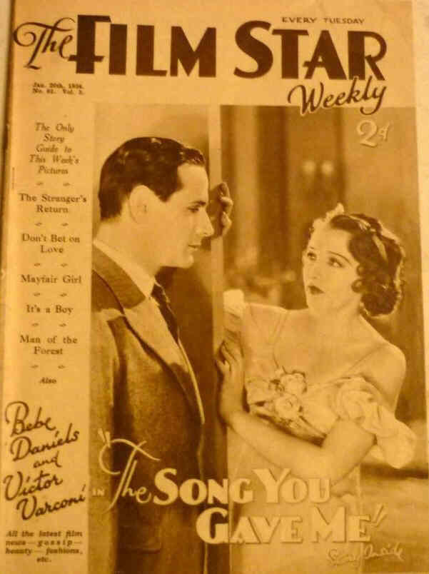 FILM STAR WEEKLY | THE magazine side cover Issue 61 20 January 1934