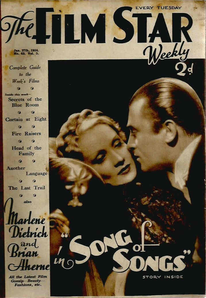 FILM STAR WEEKLY | THE magazine side cover Issue 62 27 January 1934