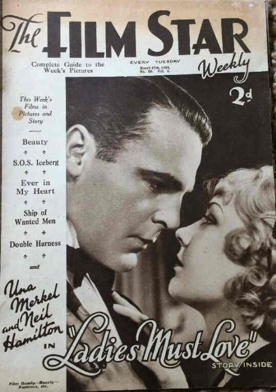 FILM STAR WEEKLY | THE magazine side cover Issue 69 17 March 1934