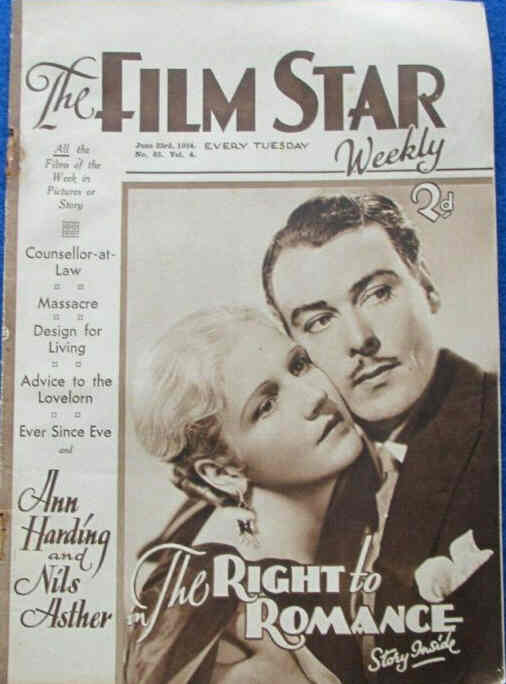 FILM STAR WEEKLY | THE magazine side cover Issue 83 23 June 1934