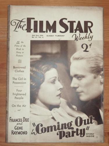 FILM STAR WEEKLY | THE magazine side cover Issue 87 21 July 1934