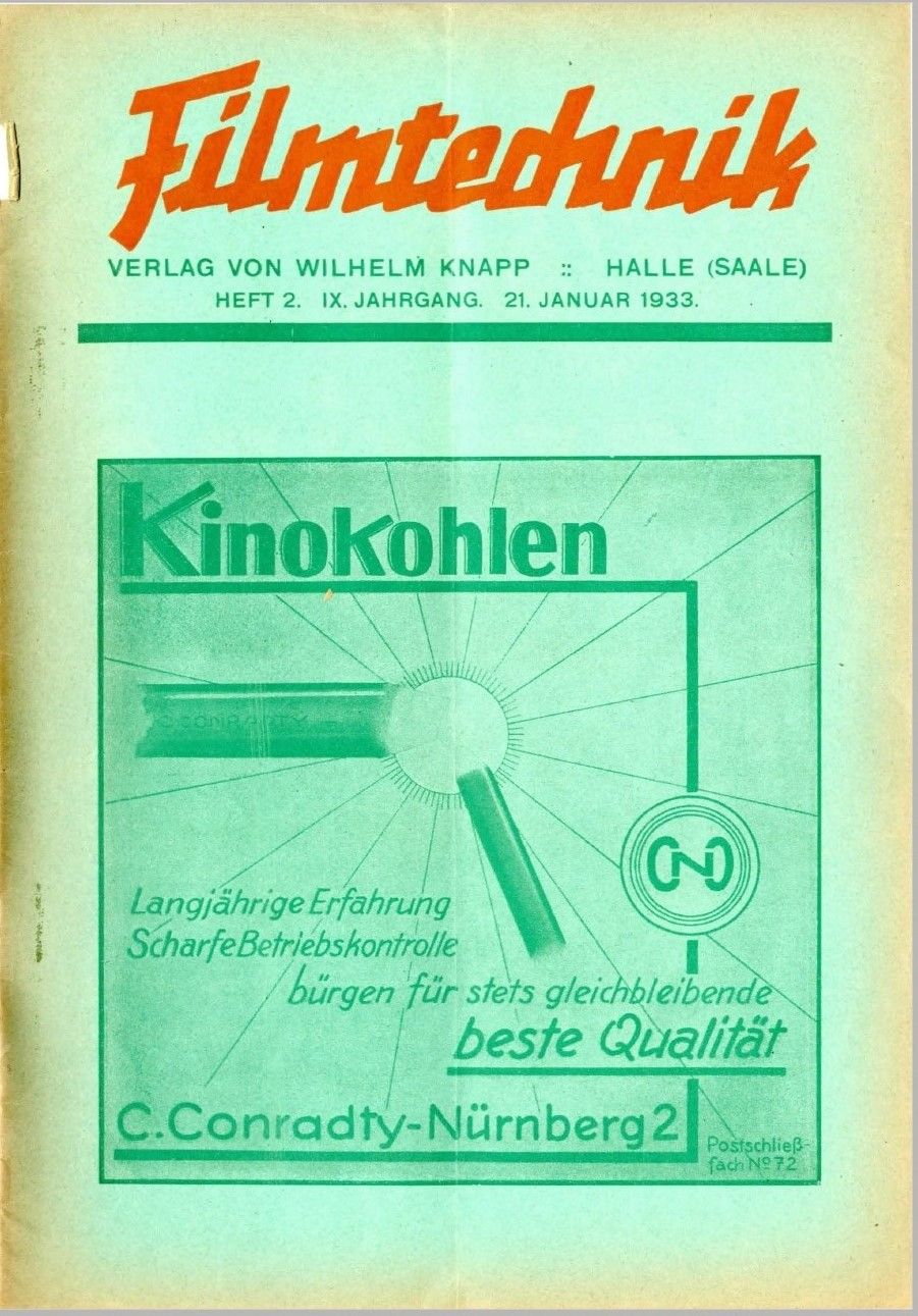FILMTECHNIK | DIE magazine side cover  Vol 9 No 2 21 January 1933