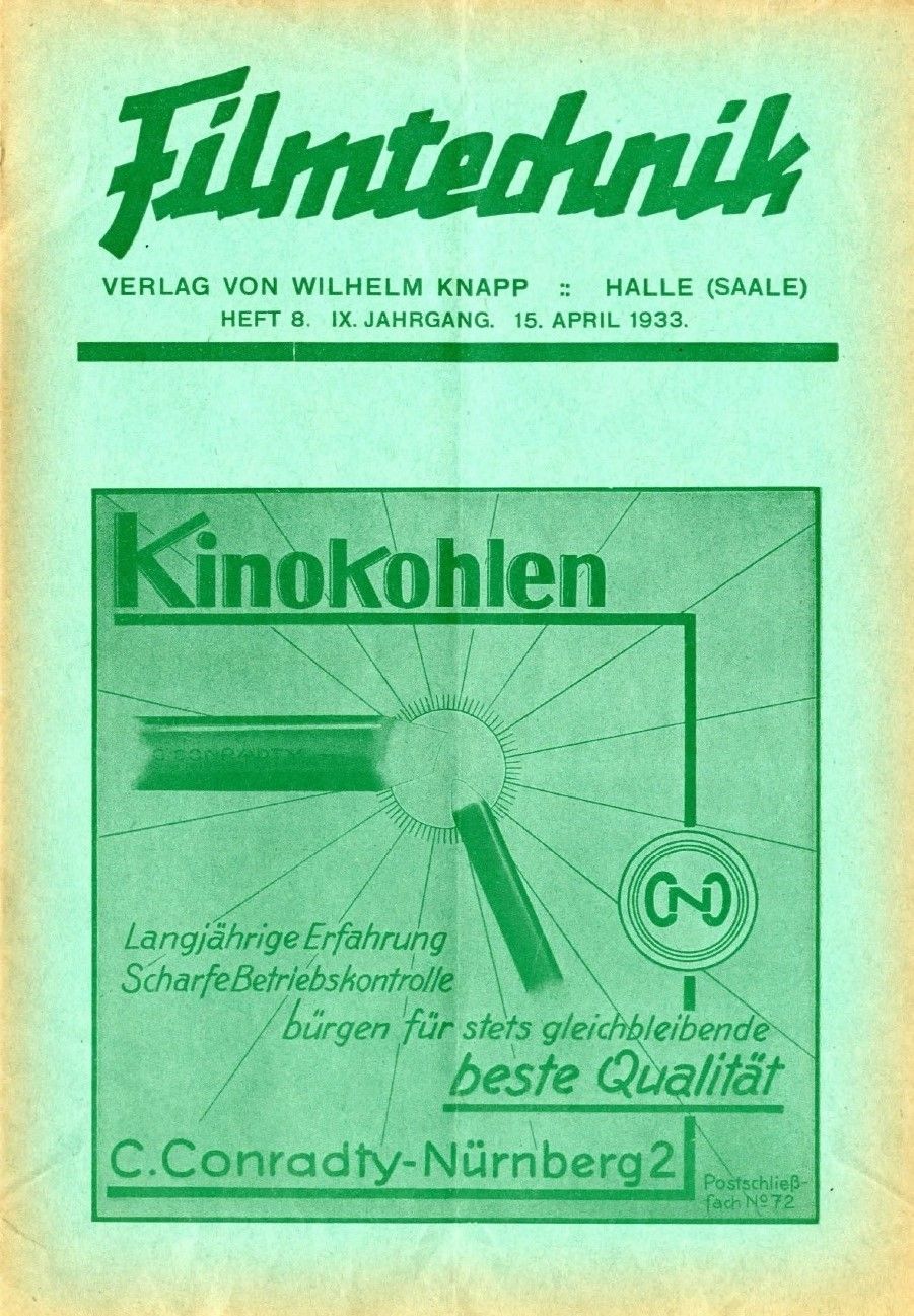 FILMTECHNIK | DIE magazine side cover  Vol 9 No 8 15 April 1933