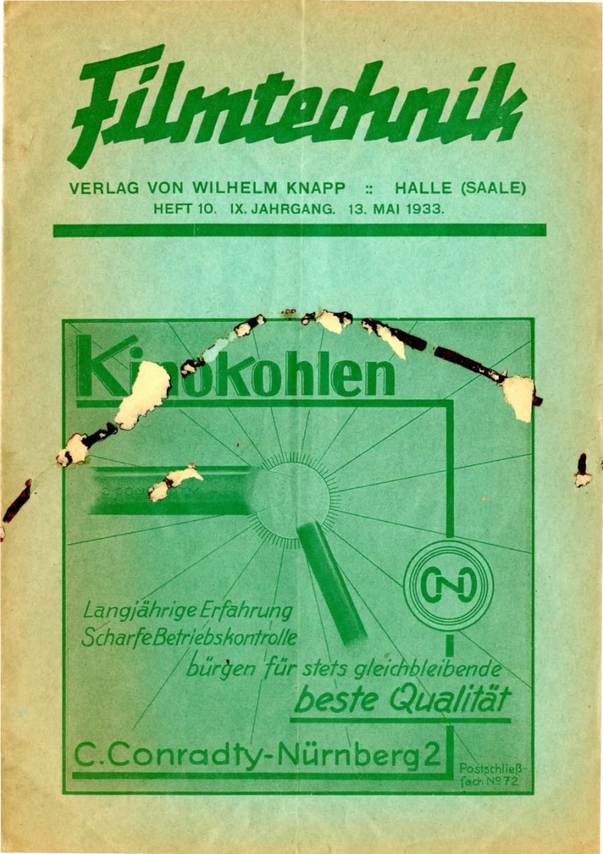 FILMTECHNIK | DIE magazine side cover  Vol 9 No  10 13 May 1933