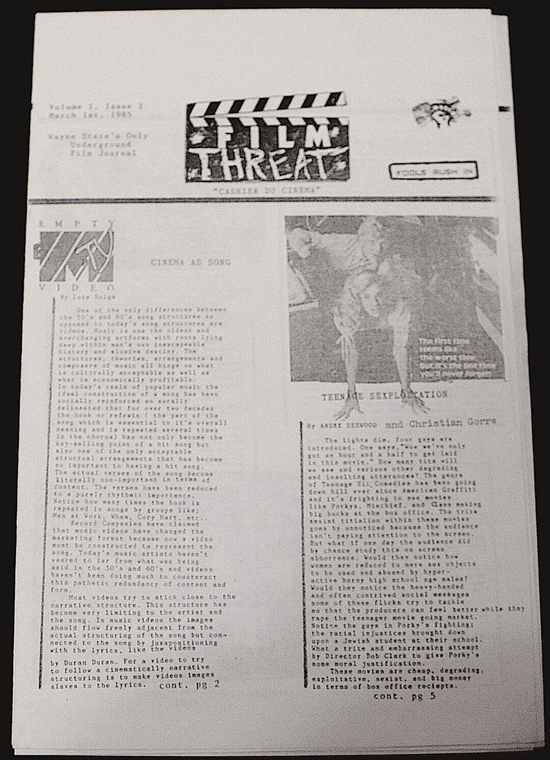 FILM THREAT magazine side cover Issue 2  Vol 1 # 2  1985