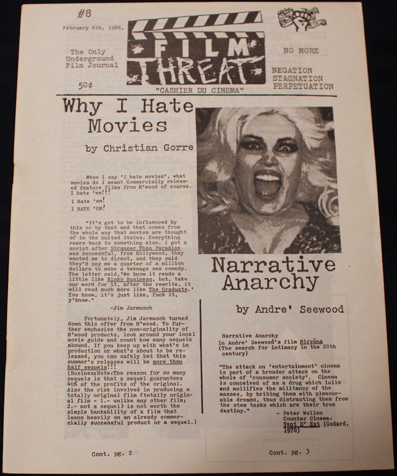 FILM THREAT magazine side cover Issue 8  Vol 2 # 4  1986