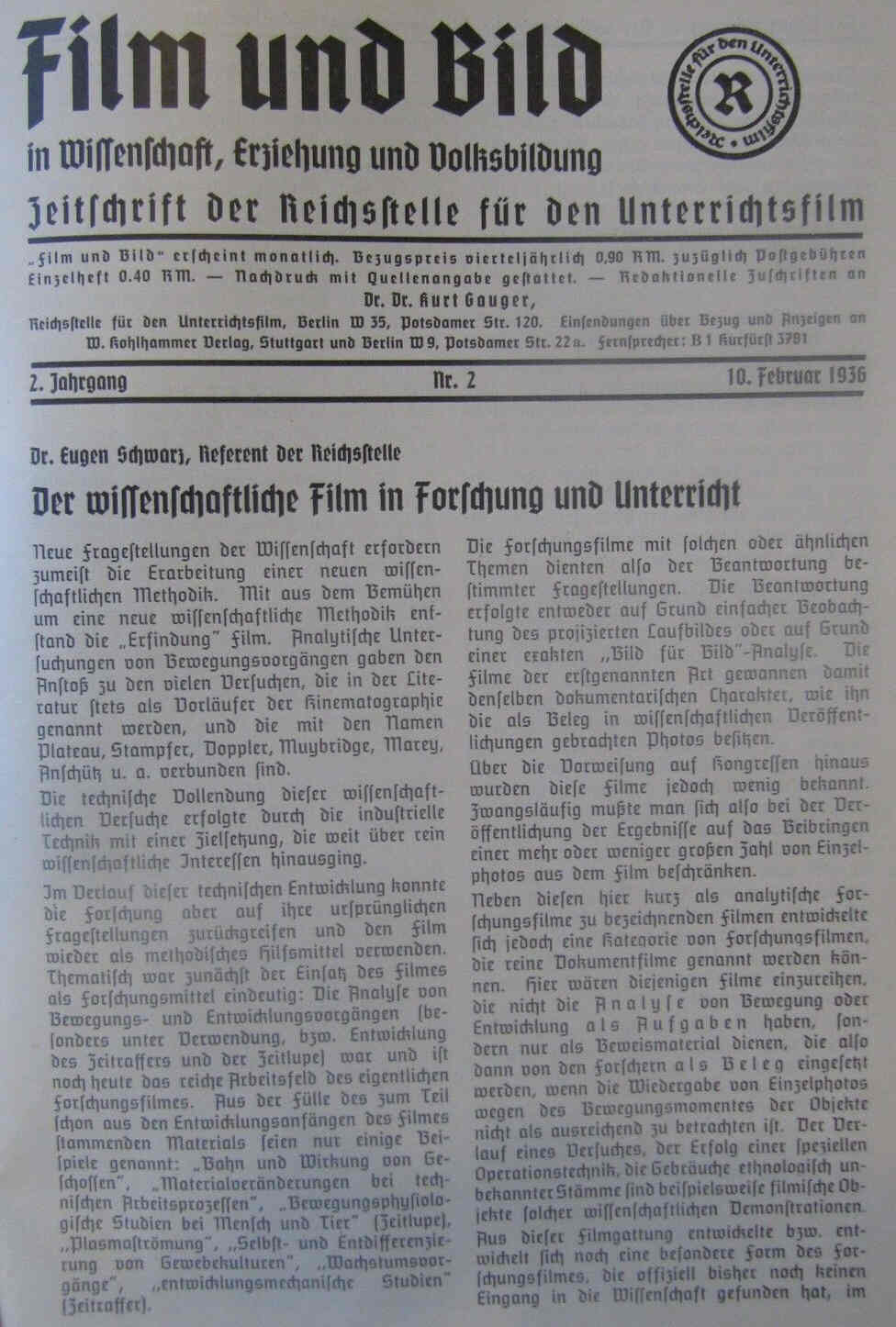 FILM UND BILD magazine side cover Issue 2 10 February 1936