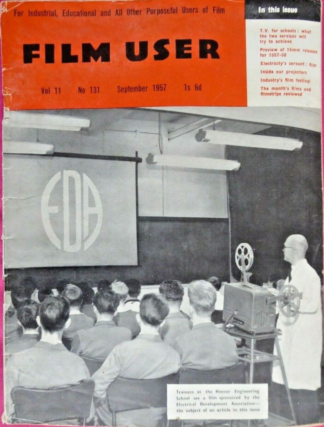 FILM USER magazine side cover Issue 131  Vol 11 No  131  September 1957