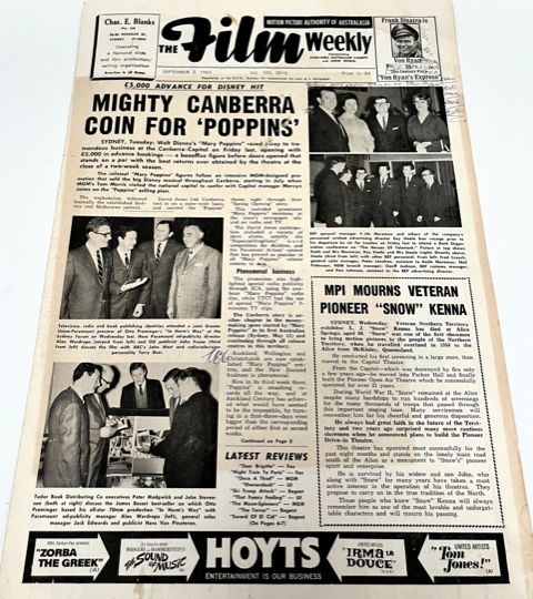 FILM WEEKLY (AUSTRALIA) magazine side cover Issue 2016 2 September 1965