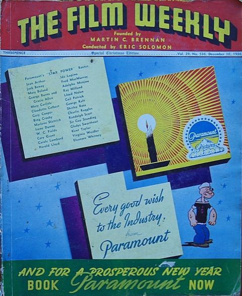 FILM WEEKLY (AUSTRALIA) magazine side cover  Vol 29 No  536 10 December 1936