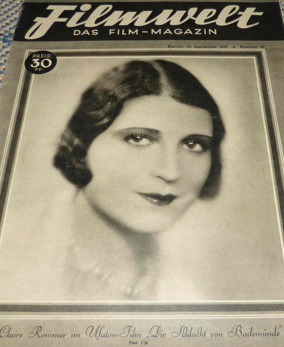 FILMWELT magazine side cover Issue 37 13 September 1931