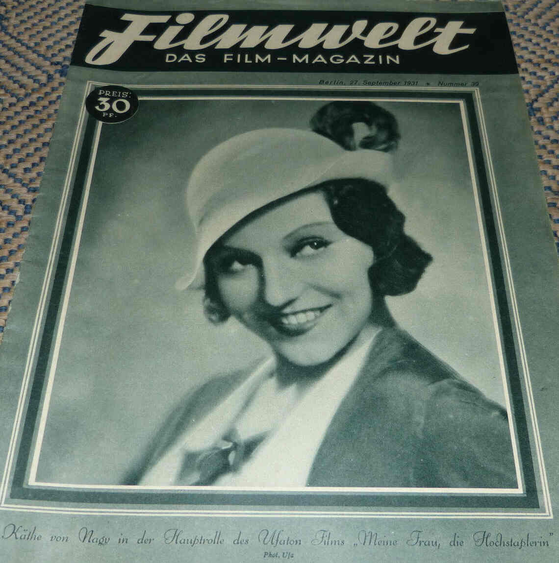 FILMWELT magazine side cover Issue 39 27 September 1931