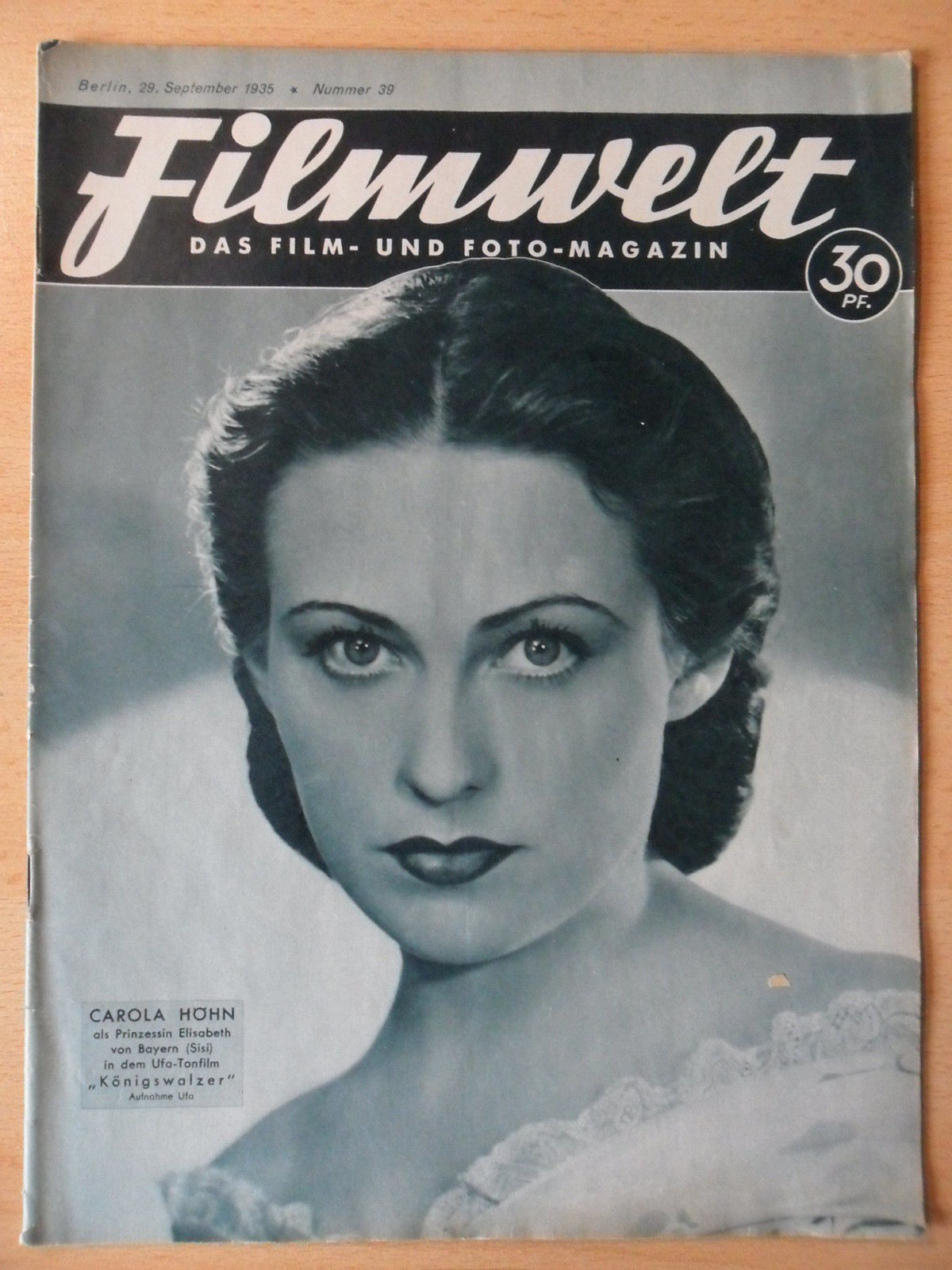 FILMWELT magazine side cover Issue 39 29 September 1935