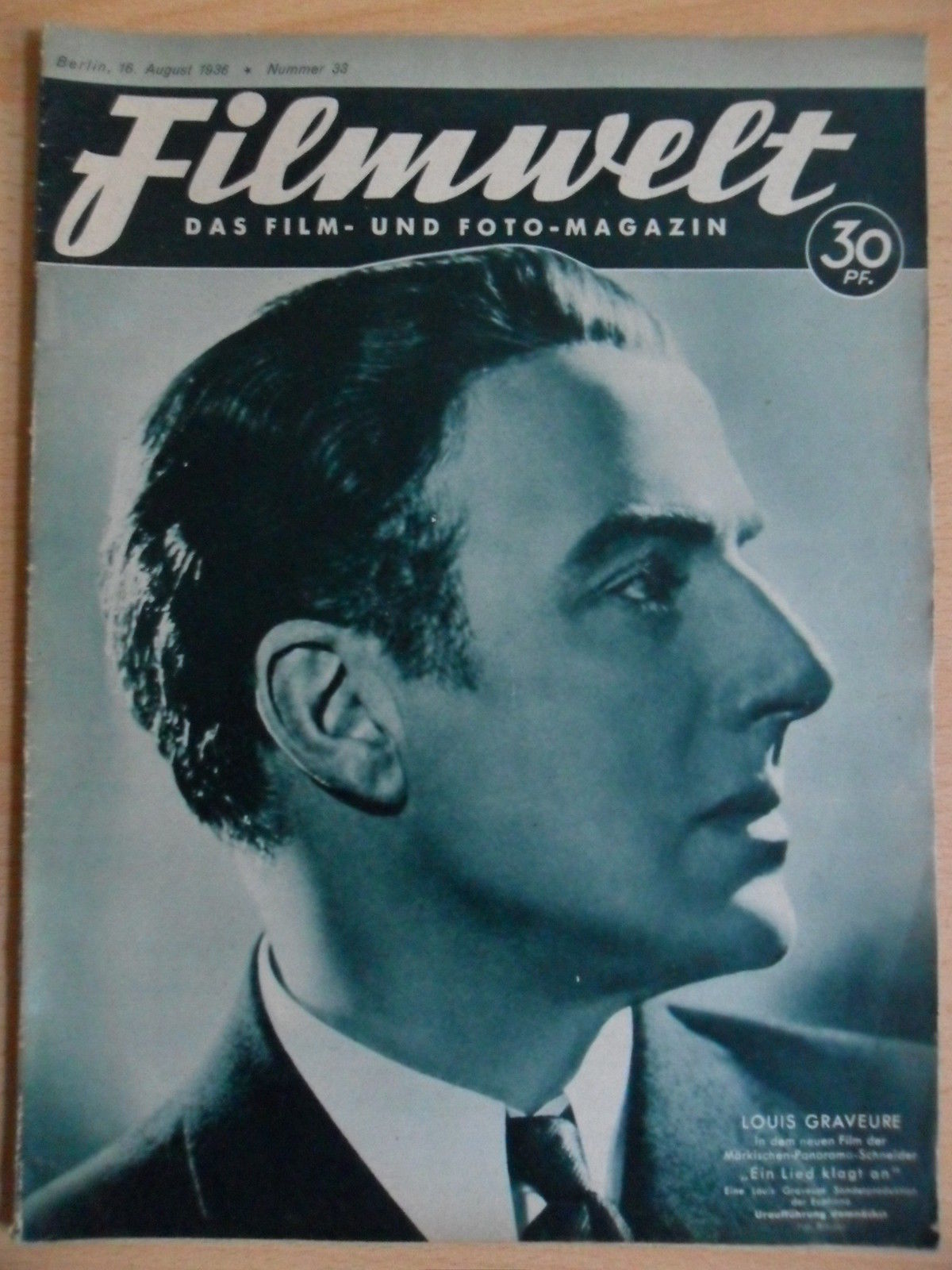 FILMWELT magazine side cover Issue 33 16 August 1936