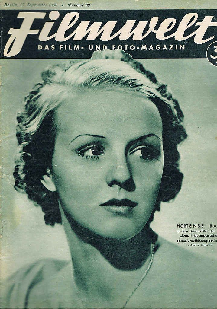 FILMWELT magazine side cover Issue 39 27 September 1936