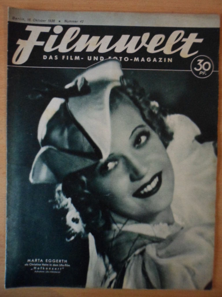 FILMWELT magazine side cover Issue 42 18 October 1936