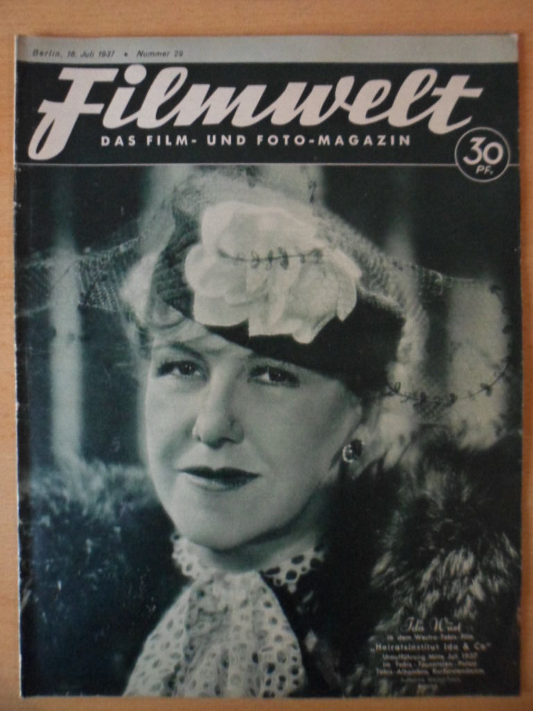 FILMWELT magazine side cover Issue 29 18 July 1937