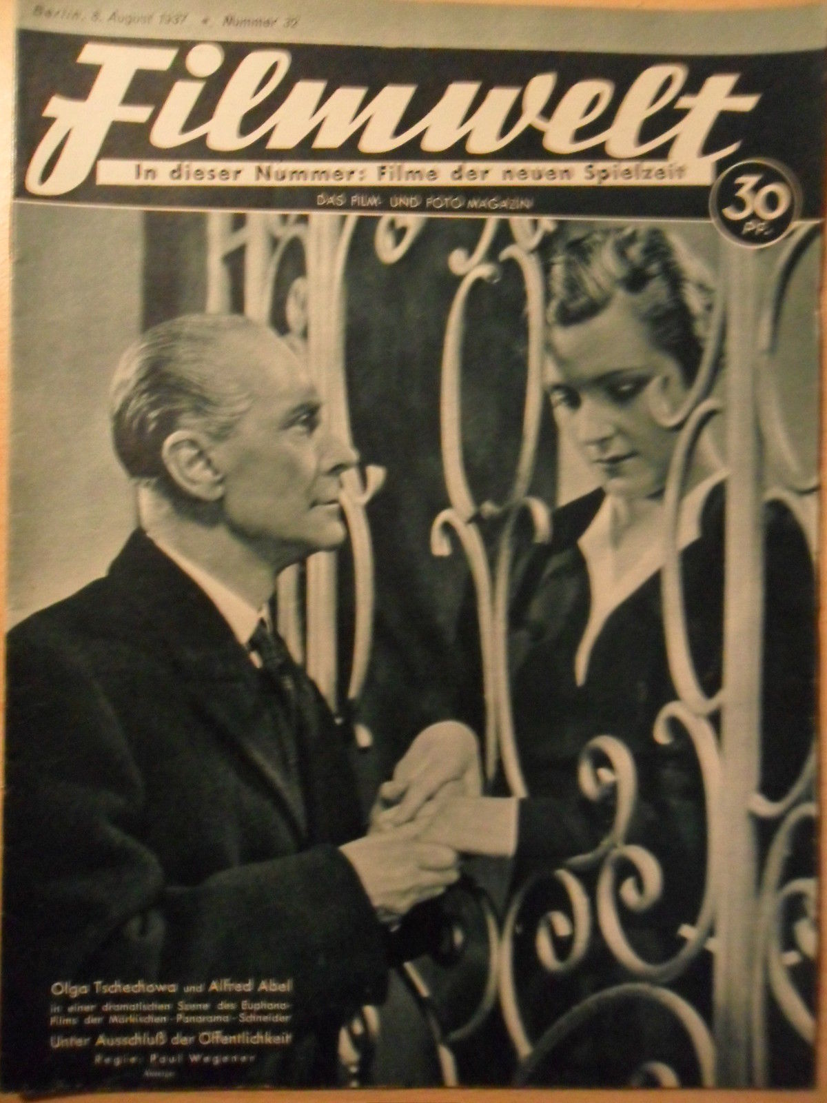 FILMWELT magazine side cover Issue 32 8 August 1937
