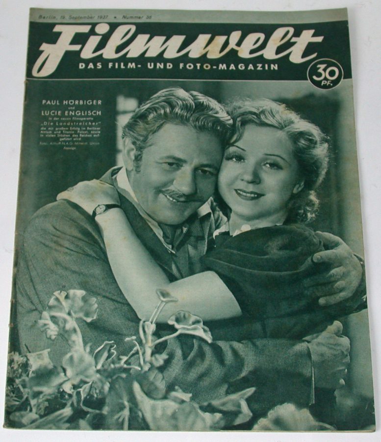 FILMWELT magazine side cover Issue 38 19 September 1937