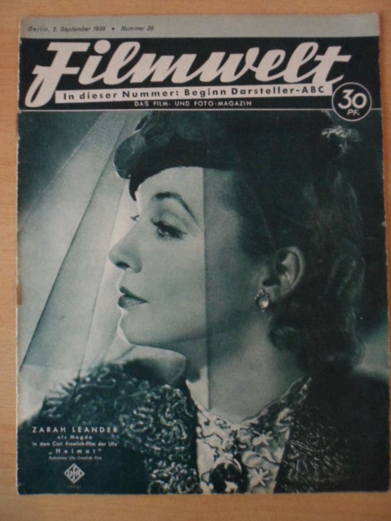FILMWELT magazine side cover Issue 36 2 September 1938