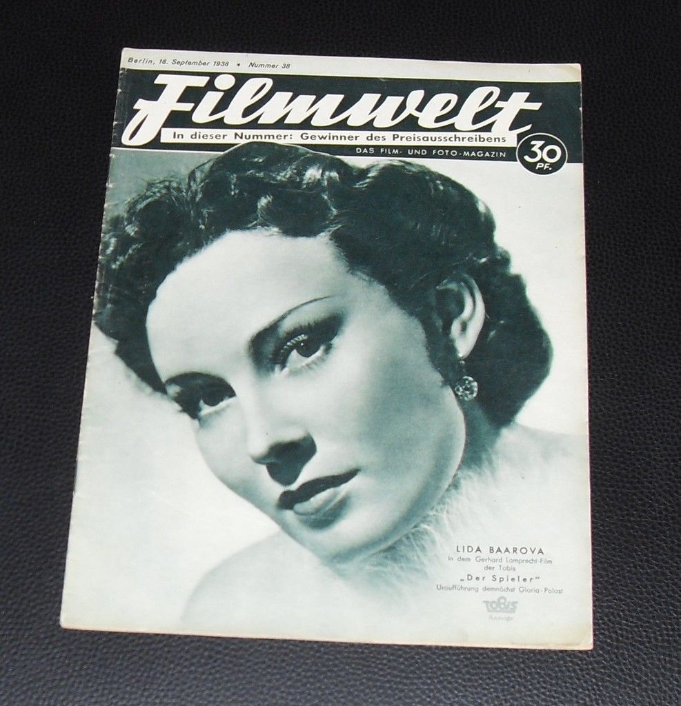 FILMWELT magazine side cover Issue 38 16 September 1938