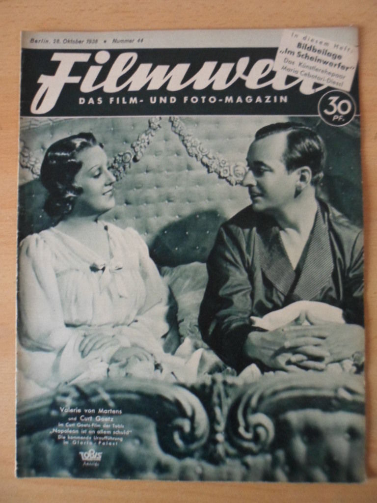 FILMWELT magazine side cover Issue 44 28 October 1938