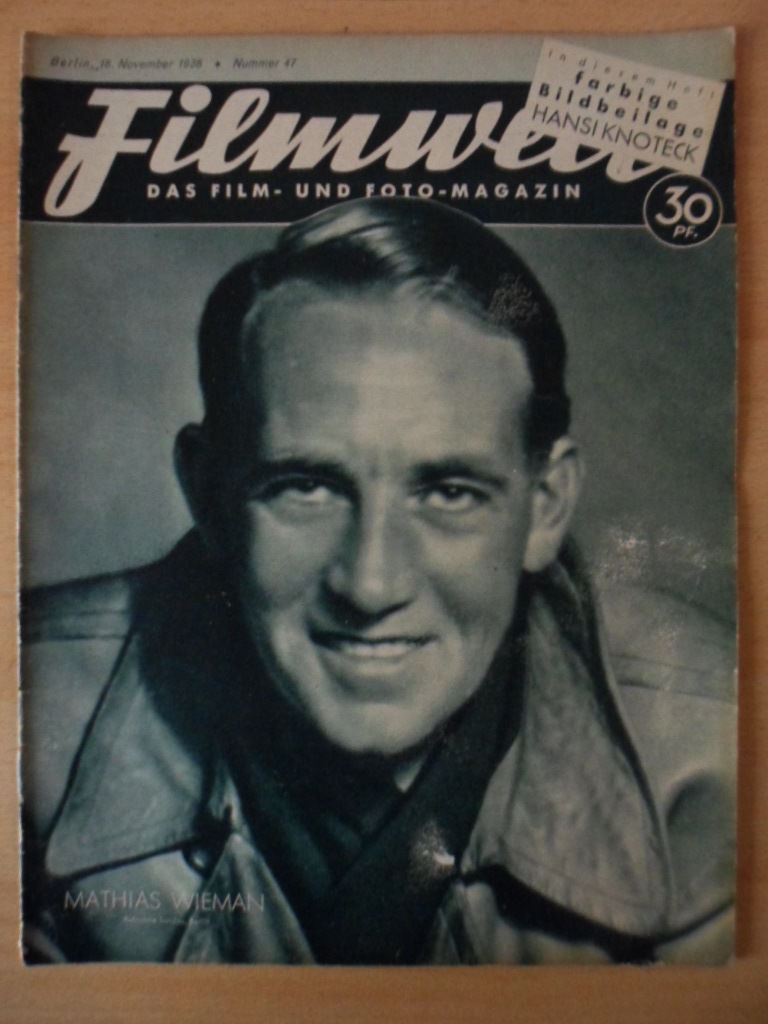 FILMWELT magazine side cover Issue 47 18 November 1938